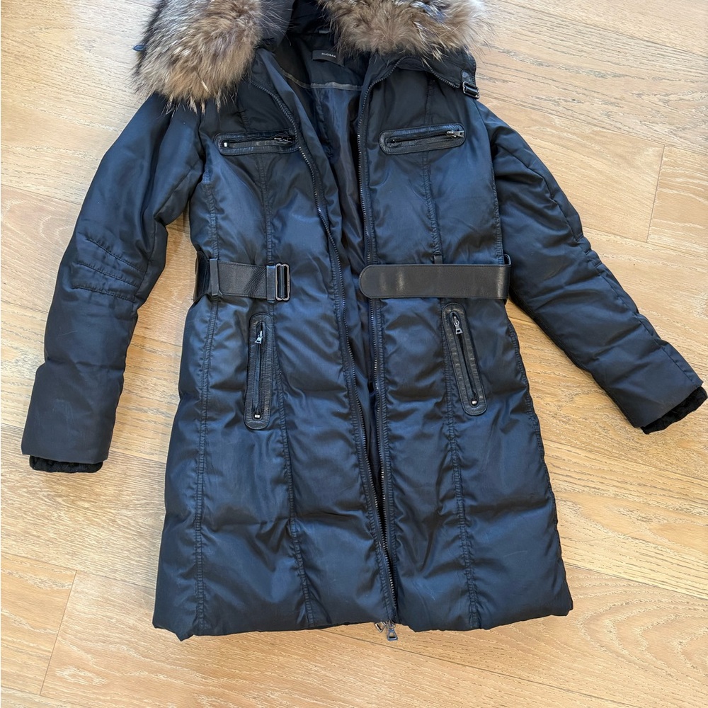 RUDSAK Black Quilted Down Parka with Fur Trim